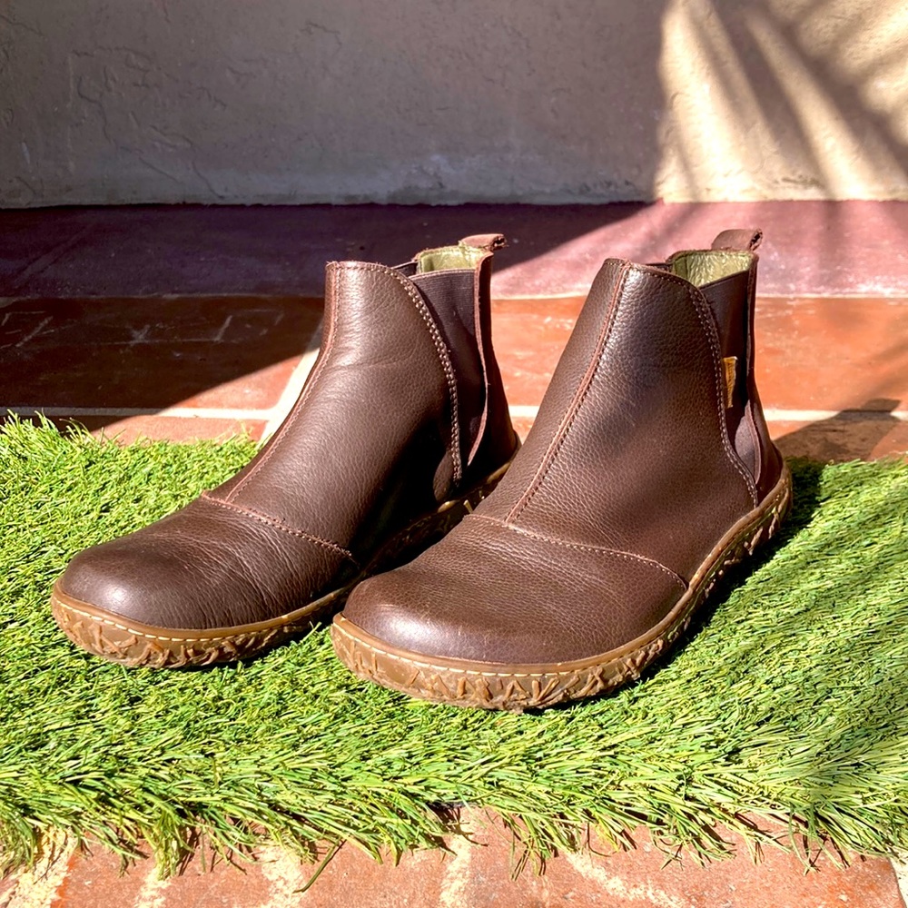 Brown leather boots